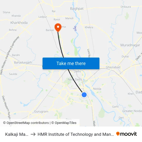 Kalkaji Mandir to HMR Institute of Technology and Management map