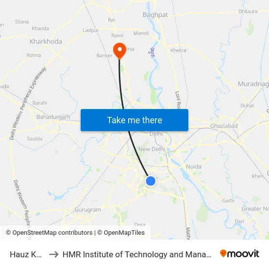 Hauz Khas to HMR Institute of Technology and Management map