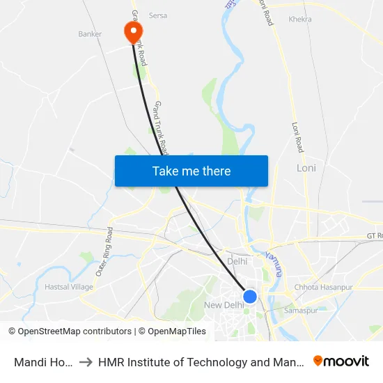 Mandi House to HMR Institute of Technology and Management map