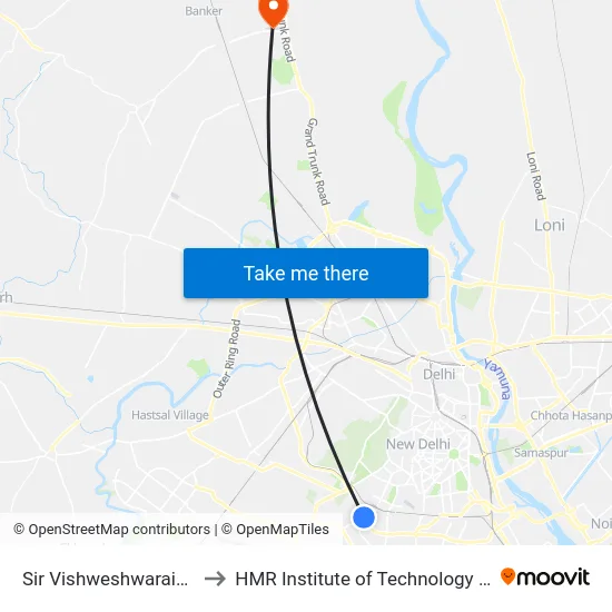 Sir Vishweshwaraiah Moti Bagh to HMR Institute of Technology and Management map