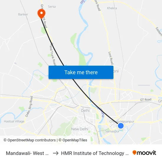 Mandawali- West Vinod Nagar to HMR Institute of Technology and Management map