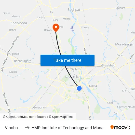 Vinobapuri to HMR Institute of Technology and Management map
