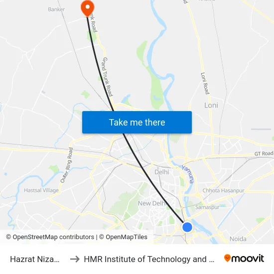 Hazrat Nizamuddin to HMR Institute of Technology and Management map