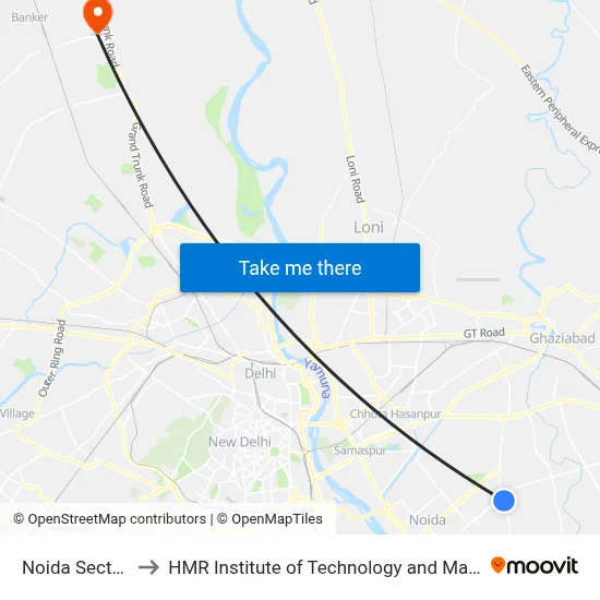 Noida Sector 51 to HMR Institute of Technology and Management map