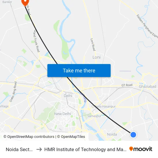 Noida Sector 50 to HMR Institute of Technology and Management map