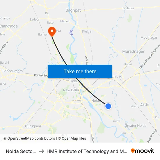 Noida Sector 101 to HMR Institute of Technology and Management map