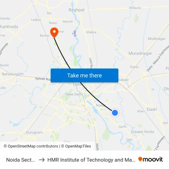 Noida Sector 81 to HMR Institute of Technology and Management map