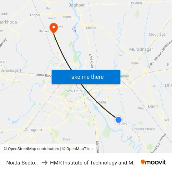 Noida Sector 137 to HMR Institute of Technology and Management map
