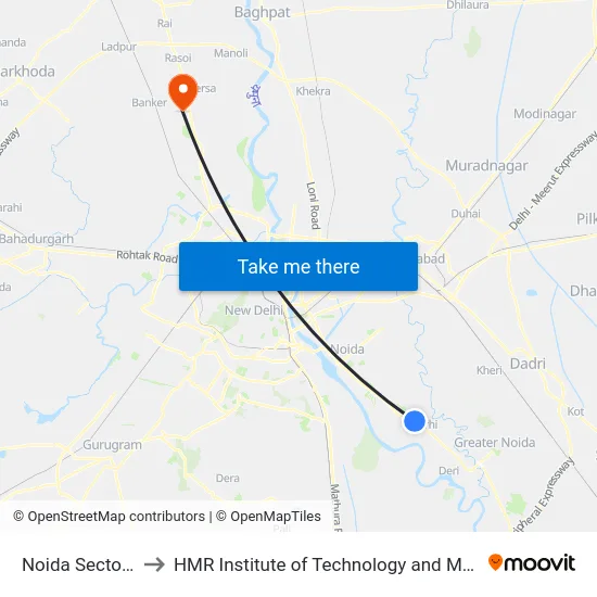 Noida Sector 142 to HMR Institute of Technology and Management map