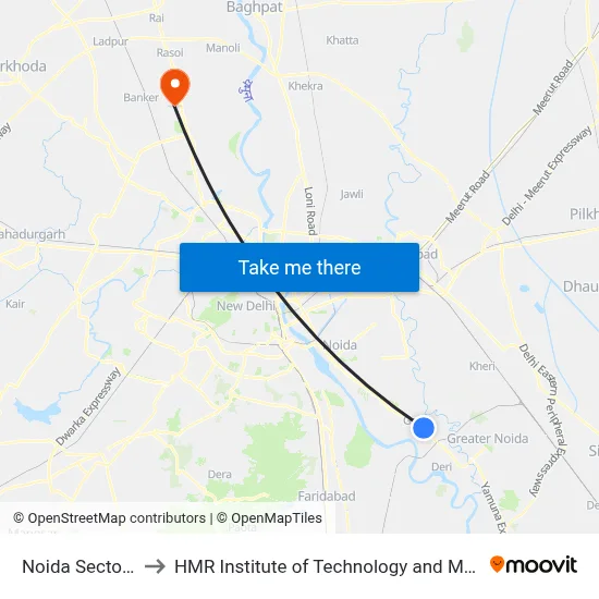 Noida Sector 144 to HMR Institute of Technology and Management map
