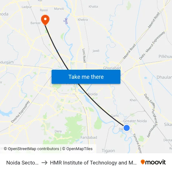 Noida Sector 148 to HMR Institute of Technology and Management map