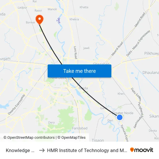 Knowledge Park II to HMR Institute of Technology and Management map