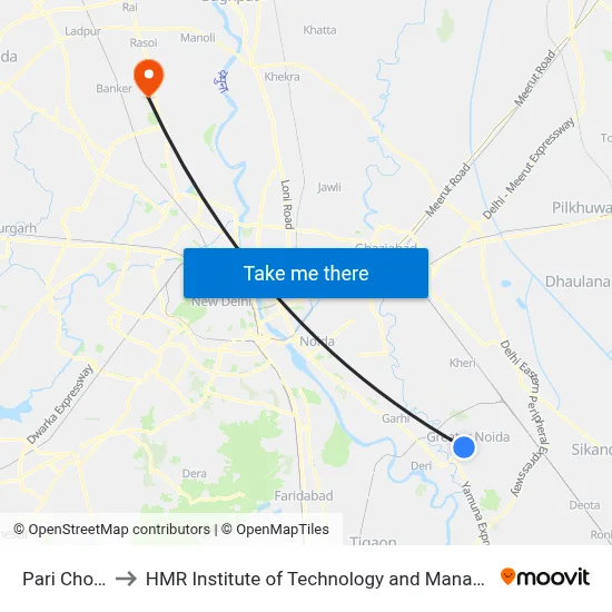 Pari Chowk to HMR Institute of Technology and Management map