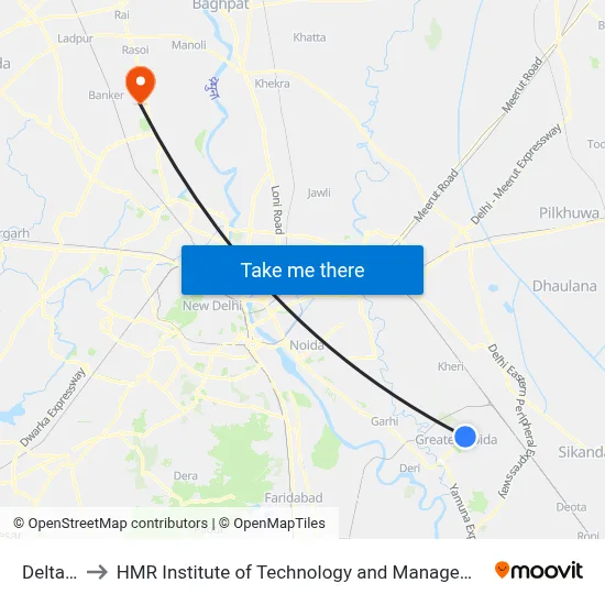 Delta 1 to HMR Institute of Technology and Management map