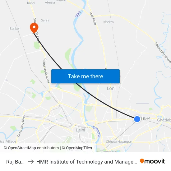 Raj Bagh to HMR Institute of Technology and Management map