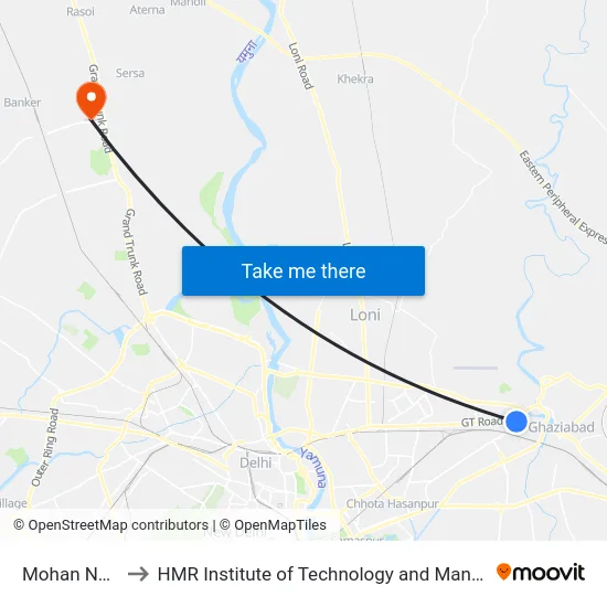 Mohan Nagar to HMR Institute of Technology and Management map