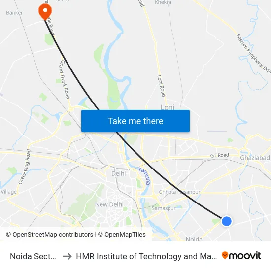 Noida Sector 61 to HMR Institute of Technology and Management map