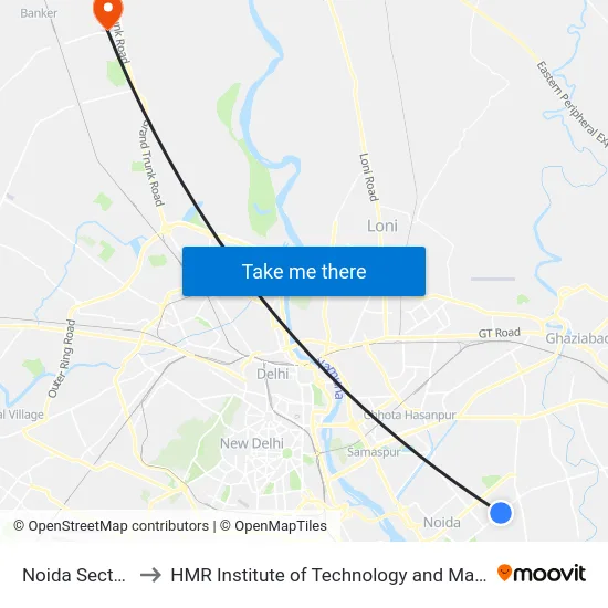 Noida Sector 34 to HMR Institute of Technology and Management map