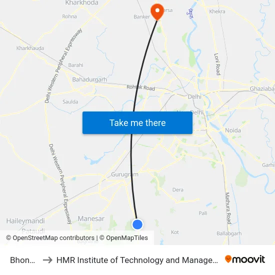Bhondsi to HMR Institute of Technology and Management map