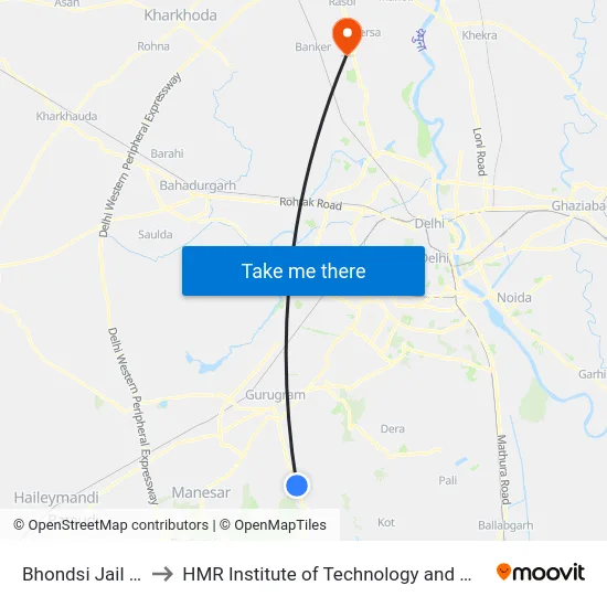 Bhondsi Jail Mode to HMR Institute of Technology and Management map