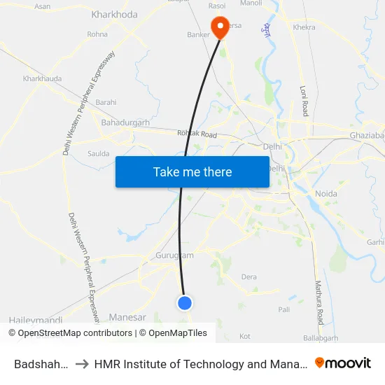 Badshahpur to HMR Institute of Technology and Management map