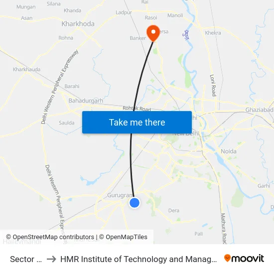 Sector 44 to HMR Institute of Technology and Management map