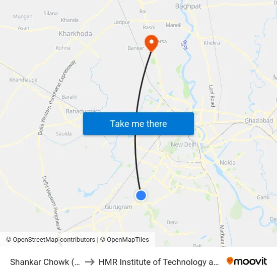 Shankar Chowk (A) N.H 48 to HMR Institute of Technology and Management map