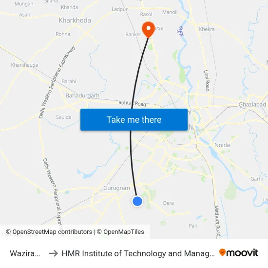 Wazirabad to HMR Institute of Technology and Management map