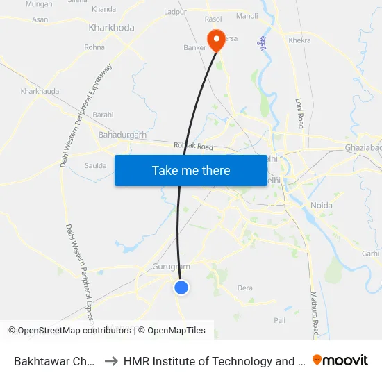 Bakhtawar Chowk (A) to HMR Institute of Technology and Management map