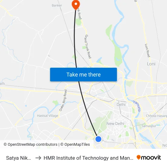 Satya Niketan to HMR Institute of Technology and Management map
