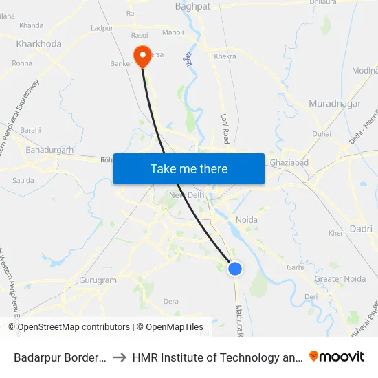 Badarpur Border Terminal to HMR Institute of Technology and Management map