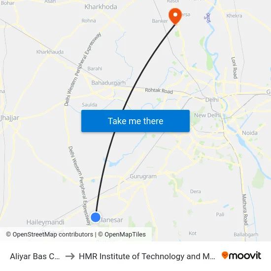 Aliyar Bas Chowk to HMR Institute of Technology and Management map