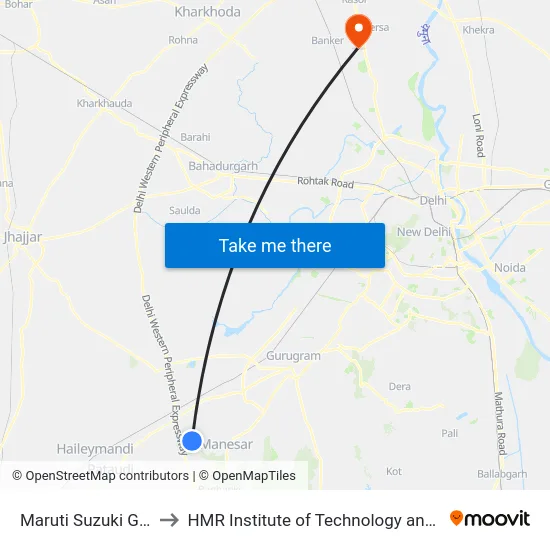 Maruti Suzuki Gate No.2 to HMR Institute of Technology and Management map