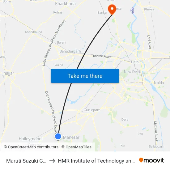 Maruti Suzuki Gate No.4 to HMR Institute of Technology and Management map