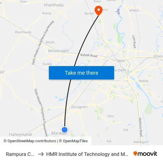 Rampura Chowk to HMR Institute of Technology and Management map