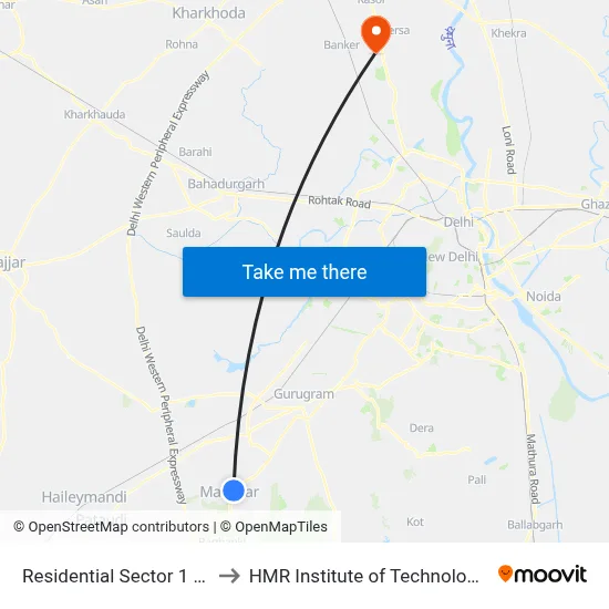 Residential Sector 1 / I.M.T Manesar to HMR Institute of Technology and Management map