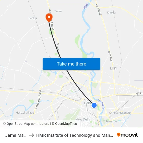 Jama Masjid to HMR Institute of Technology and Management map