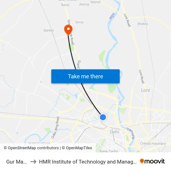 Gur Mandi to HMR Institute of Technology and Management map