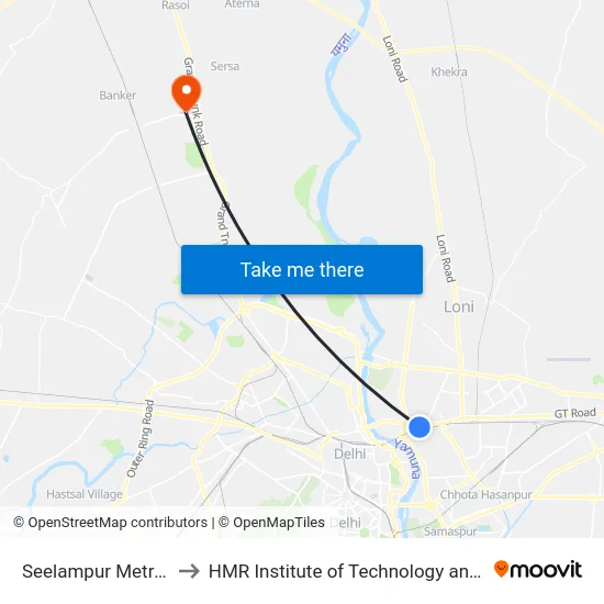 Seelampur Metro Station to HMR Institute of Technology and Management map