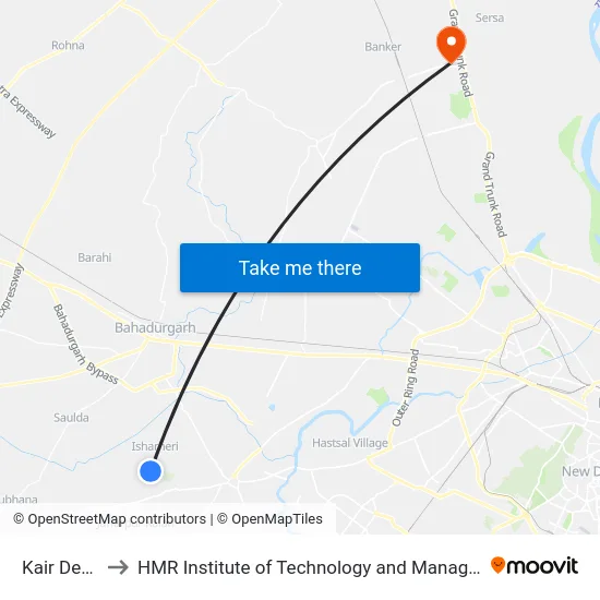 Kair Depot to HMR Institute of Technology and Management map
