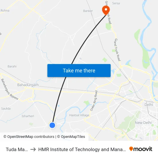 Tuda Mandi to HMR Institute of Technology and Management map