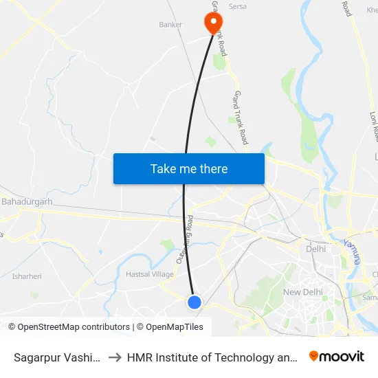 Sagarpur Vashisht Park to HMR Institute of Technology and Management map