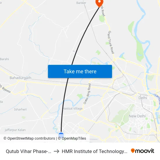 Qutub Vihar Phase-I Kikar Stand to HMR Institute of Technology and Management map