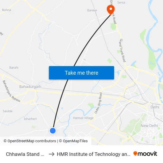 Chhawla Stand Najafgarh to HMR Institute of Technology and Management map