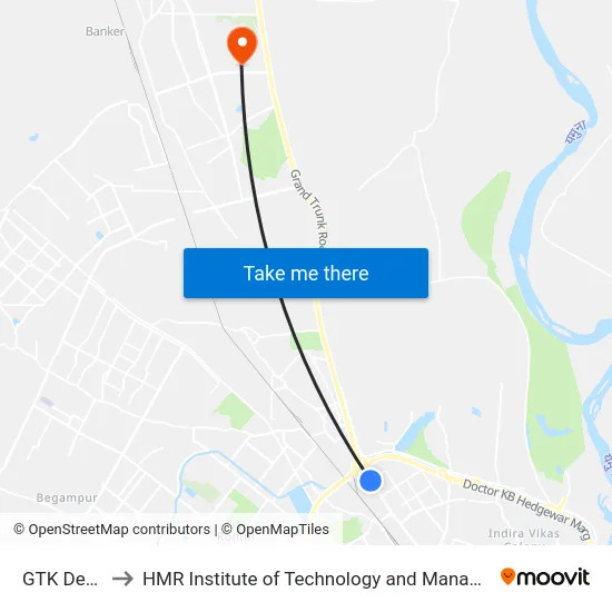 GTK Depot to HMR Institute of Technology and Management map