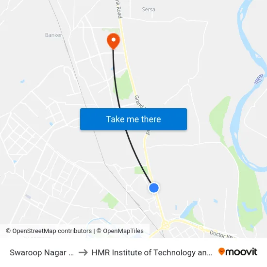 Swaroop Nagar GT Road to HMR Institute of Technology and Management map