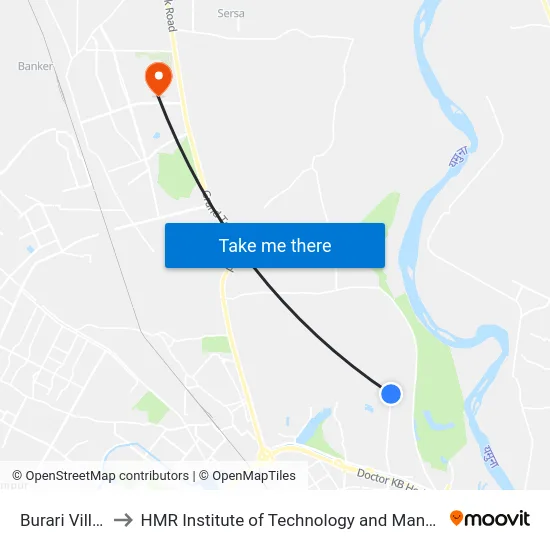Burari Village to HMR Institute of Technology and Management map