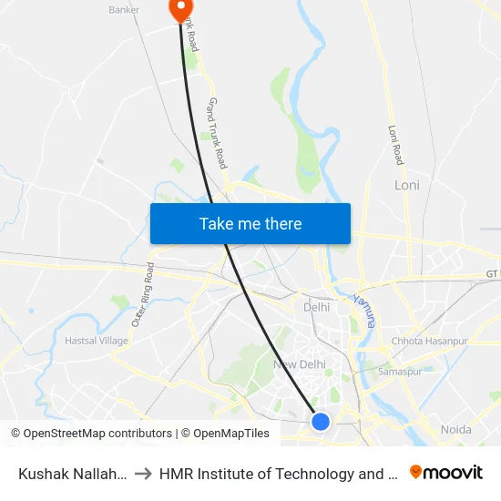 Kushak Nallah Depot to HMR Institute of Technology and Management map
