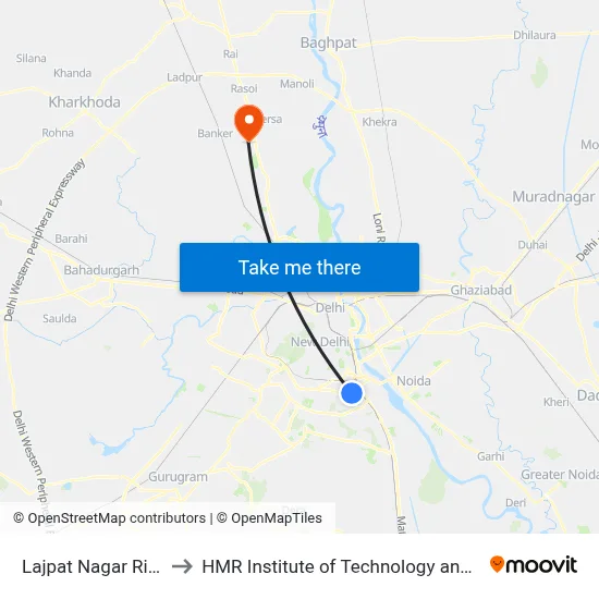 Lajpat Nagar Ring Road to HMR Institute of Technology and Management map