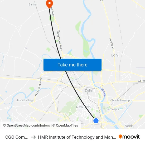 CGO Complex to HMR Institute of Technology and Management map